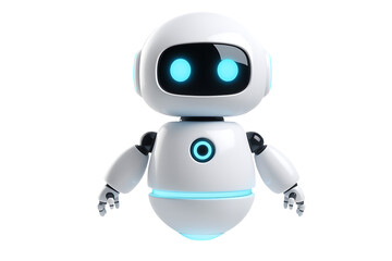 Happy robot 3D character icon. GPT AI chatbot mascot isolated on white background. Trendy technology, artificial intelligence bot, computer support automation	
