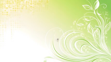 Delicate green and white floral design with sparkling stars and radial gradient