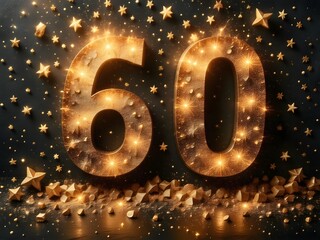 Celebrate a sparkling milestone with elegant golden number sixty and stars, perfect for anniversary, birthday party invitations, or jubilee announcements
