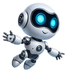 Happy robot 3D character icon. GPT AI chatbot mascot isolated on white background. Trendy technology, artificial intelligence bot, computer support automation	
