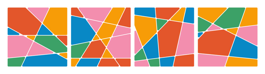 Abstract Vector Geometric Stained Glass Pattern. Cracked and Broken Color Mosaic Background. Modern Geometric Voronoi Texture.