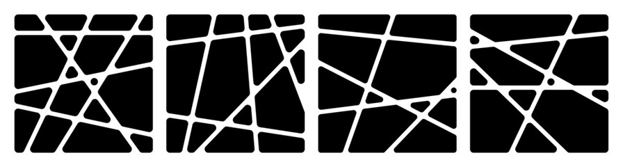 Vector Geometric Crack Pattern. Abstract Broken Glass Effect. Black Square Shape with Chaotic Crash Lines. Voronoi Geometric Texture.