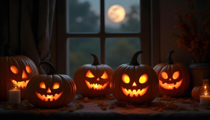 Obraz premium halloween pumpkin on the window