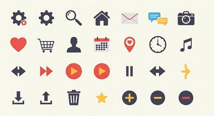 Collection of colorful web icons for user interface design.