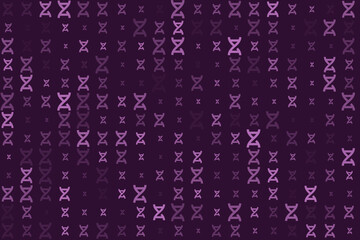 Abstract seamless pattern with stylized DNA helix shapes in shades of purple, representing genetics, science, and technology background.