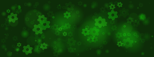 Abstract dark green background with glowing gears and mechanical cogs, representing technology, industry, or scientific concepts