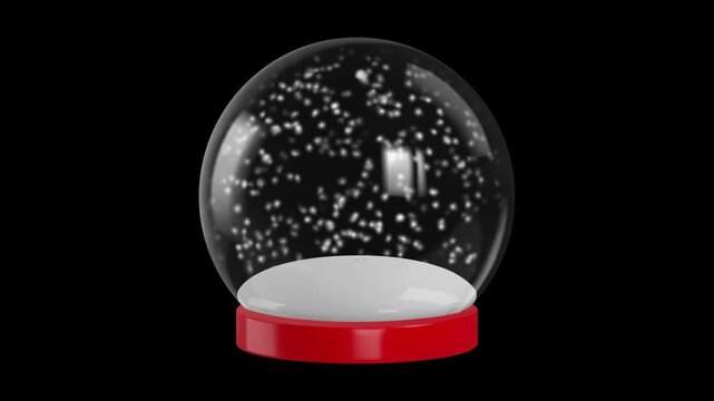 empty snow globe with animated snowflakes. animated christmas snow globe on black screen