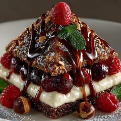 Gourmet chocolate cake slice high resolution picture