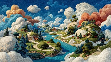 Magical landscape illustration with vibrant colors high resolution image