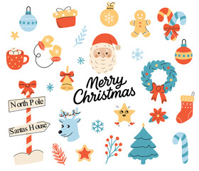 Fototapeta premium Merry Christmas Clipart Set Vector Illustration Holiday Elements
