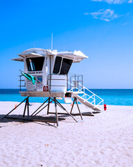 Lifeguard tower, Safeguard wood shelter in Ocean Rescue Service in Fort Lauderdale Beach. This...
