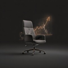 Modern Office Chair, Glowing Upward Financial Graph, Dark Business Growth Concept.