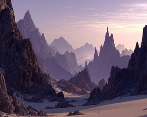 Digital Art Landscape Of Mountains And Valley