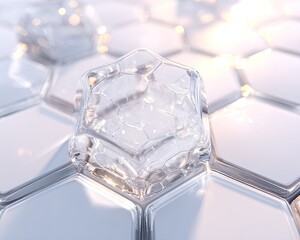 Clear Ice Cube On Hexagonal Pattern Background