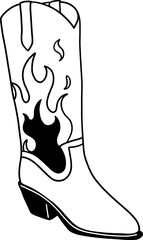 An outline of a cowboy boot with flames