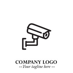 Black and White CCTV Logo Illustration in Minimalist Modern Vector Design for Security and Surveillance
