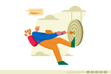 Archer aiming at a target with an arrow