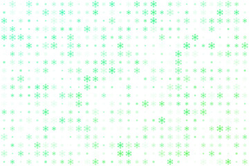 Abstract Green Snowflake Pattern on White Background, Winter Holiday Design Element with Varying Shades and Sizes