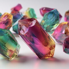 Colorful Facetted Gemstones Displayed On White Background