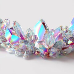 Cluster Of Iridescent Crystals Displayed Against White Background