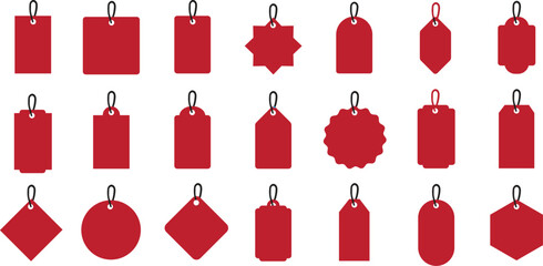 Red price tags in various geomertric shapes