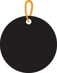 Simple black circle tag with orange string loop