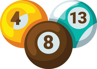 Billiard balls numbered 4 8 and 13 on a white background