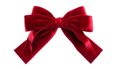 Fototapeta premium Classic holiday decoration ribbon bow oversized in velvet red with pointed ribbon ends isolated on white