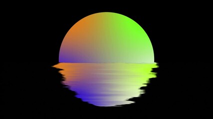 vertical neon green and purple retro sunset animation loop with liquid glitch water effect for social media stories and mobile backgrounds  - Powered by Adobe
