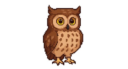 Obraz premium A cute cartoon vector illustration of a wise brown owl character with big eyes on a tree branch, perfect for an animal icon design