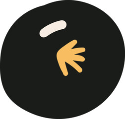 Black circle with a pale oval and an orange hand shape