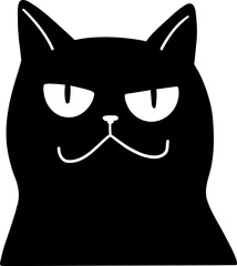 Black cat silhouette with white eyes nose and mouth