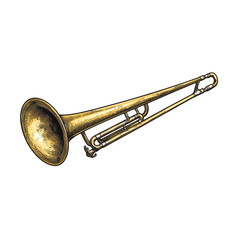 Obraz premium Engraving of Trombone in Detailed Style Showcasing Musical Instrument Artistry, isolated on transparent background.