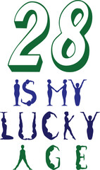 Lucky number 28 graphic design with bold typography
