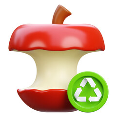 Red Apple Core Recycling Sign Concept on Transparent Background Symbolizing Eco Friendly Organic Waste Management Initiative and Composting Program