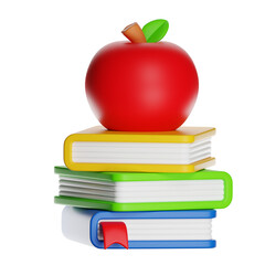 Red Apple Stacked on Books with a Transparent Background Education and Knowledge Symbol