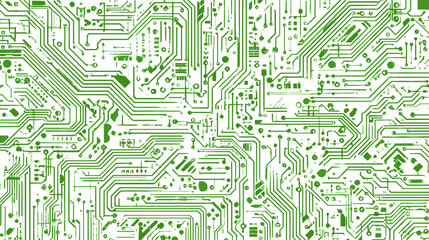 Intricate green circuit board design over a black background, resembling a network of connections and complex digital infrastructure.