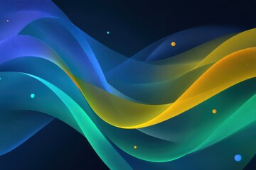 Abstract Flowing Waves - Gradient Blue, Green, Yellow, and Dark Background with Soft Light.