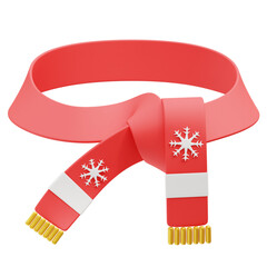 Red Christmas Scarf with White Snowflakes and Golden Fringes Festive Holiday Accessory on Transparent Background Winter Season Fashion Apparel Warmth