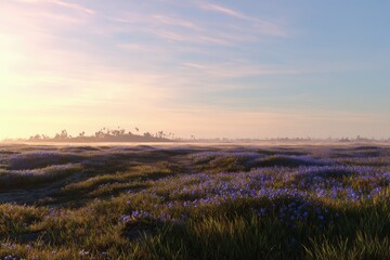 Obraz premium Colorful Flower Field At Sunrise