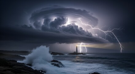 "Dramatic Storm over the Sea with Dark Clouds and Rough Waves"