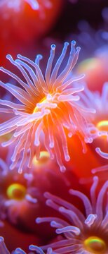 Close-up image of vibrant coral polyps with intricate details, showcasing nature's underwater beauty.