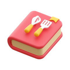 Red Recipe Book Illustration with Spatula and Whisk on Transparent Background Cookbook for Cooking Enthusiasts and Culinary Projects 3D Render Style