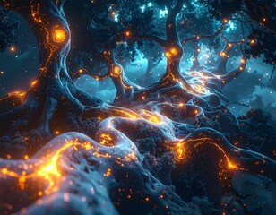 pathway networks with bioluminescent connections and organic 