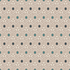 Honeycomb seamless pattern. Hexagon mosaic tiles ornament. Ethnic surface print. Repeated geometric figures background. Ornamental wallpaper. Modern geo design digital paper.