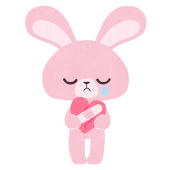 ハートに絆創膏　泣いているウサギのイラスト