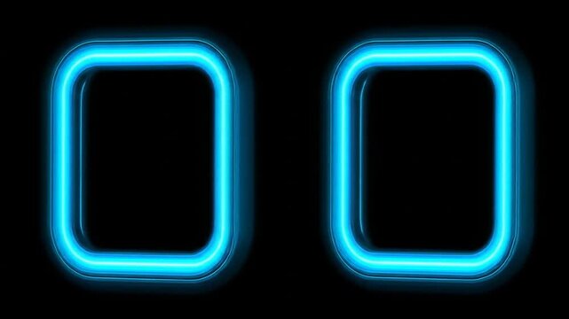 Two blue glowing rounded squares with multiple glowing lines on a black background