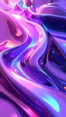 Iridescent Purple Liquid Abstract Background with Flowing Waves and Reflections.