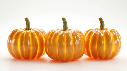 A group of bright orange pumpkins arranged together on a white background, perfect for autumn, harvest, Halloween, and seasonal decoration concepts.