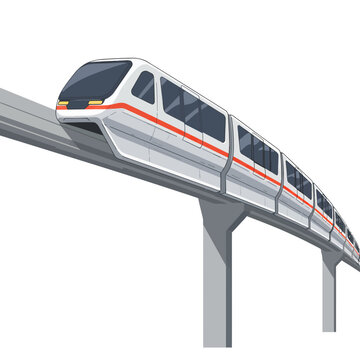 Detailed vector flat artwork of a futuristic monorail system with sleek aerodynamic cabins, dynamic perspective view, isolated clean background, technology and innovation transport theme